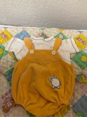Vintage Cabbage Patch Kids Boy Gold Romper With Elephant & Matching Shirt